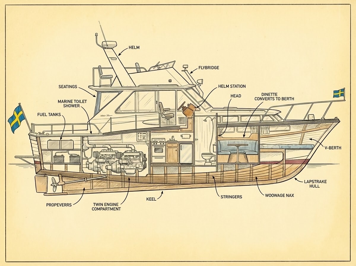 Color cutaway illustration of Minnow showing the interior layout